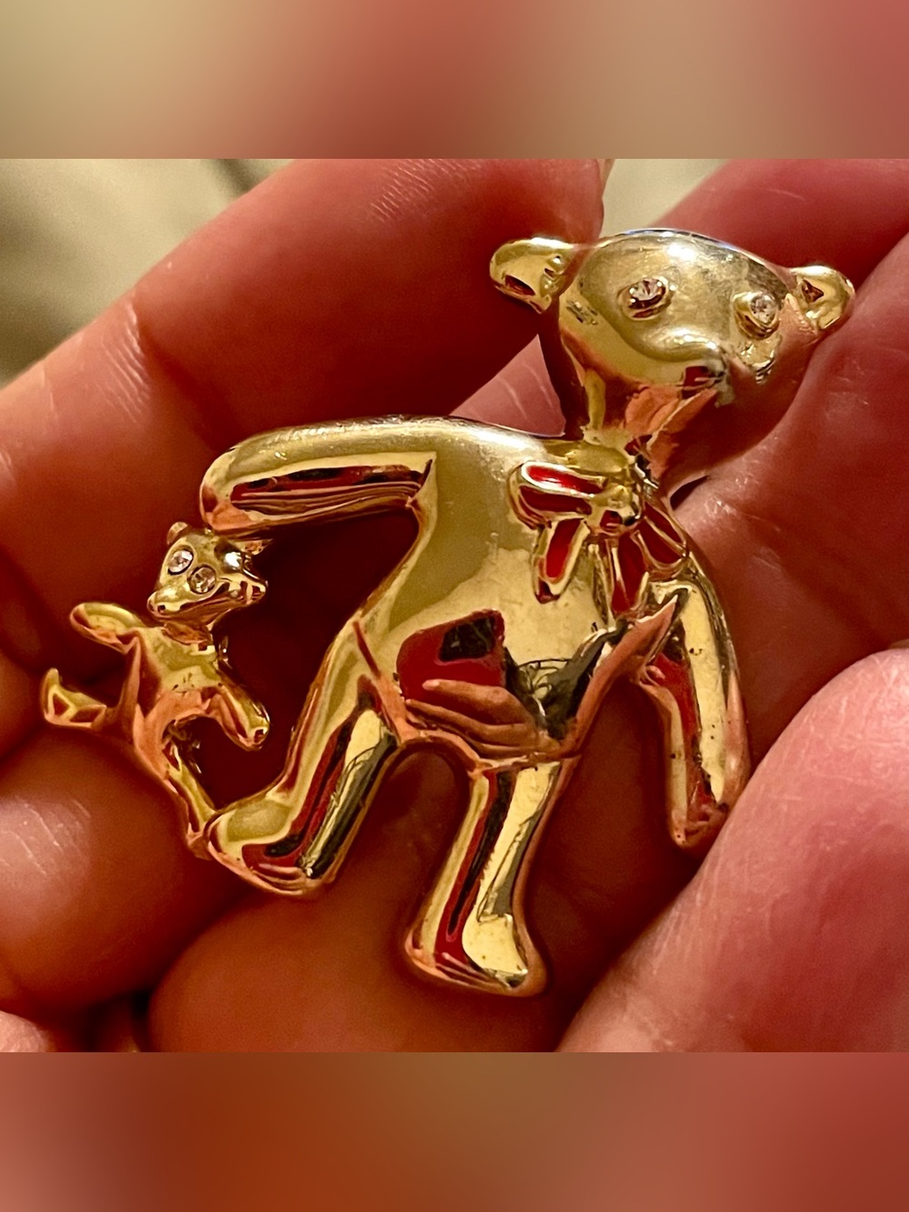 Vintage Gold-tone Bear Brooch with Crystal Eyes
